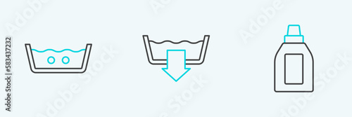 Set line Bottle for cleaning agent, Temperature wash and Washing modes icon. Vector