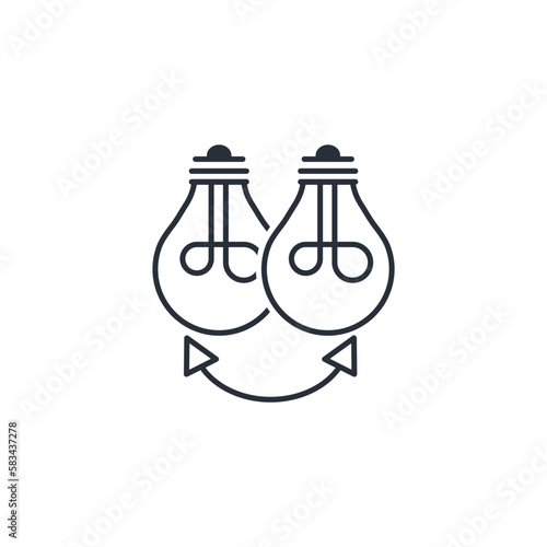Share ideas and knowledge. Mutual assistance, cooperation. Unification of ideas. Vector linear icon isolated on white background.