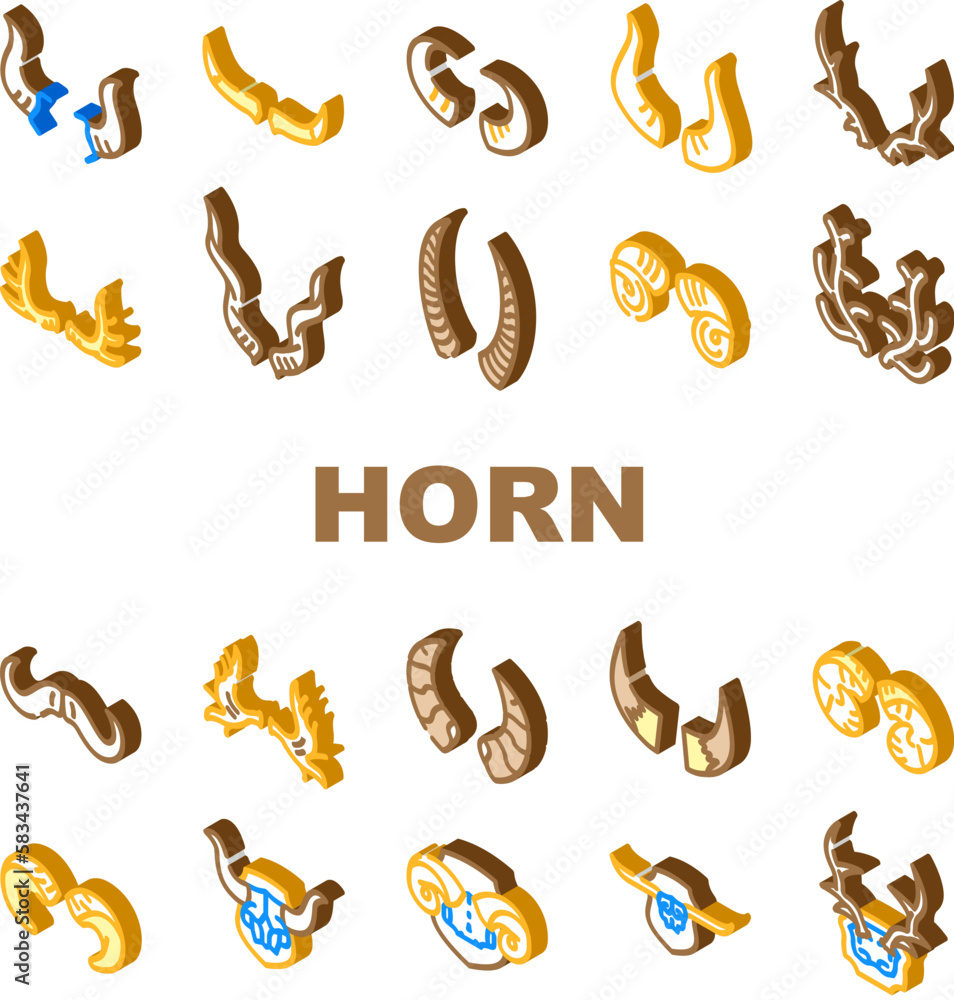 horn animal head wild icons set vector horn animal head wild icons set vector