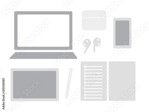 ノートパソコン　スマホ　タブレット　ガジェット　イラスト　セット