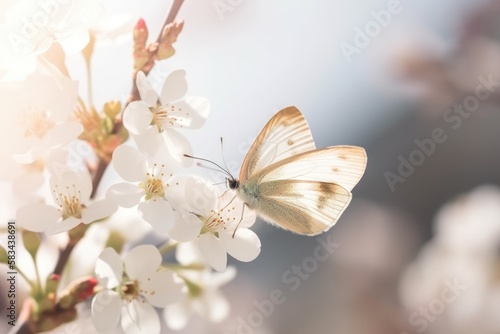 white butterfly on a flower - generative ai