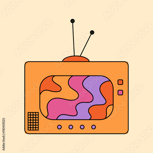 Abstract psychedelic tv with screen waves illustration in 70s and 80s style. Trippy art. Vintage hippie drawing. Groovy vector graphic.