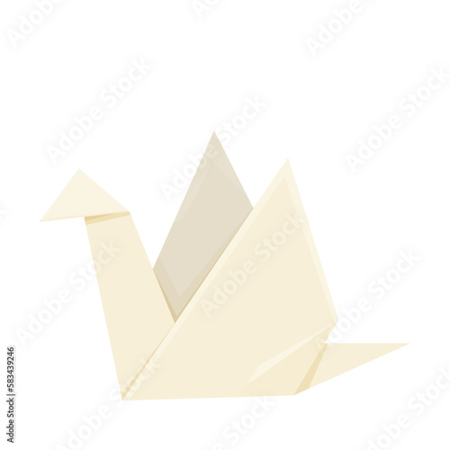 Origami crane paper japanese figure in cartoon style isolated on white background.