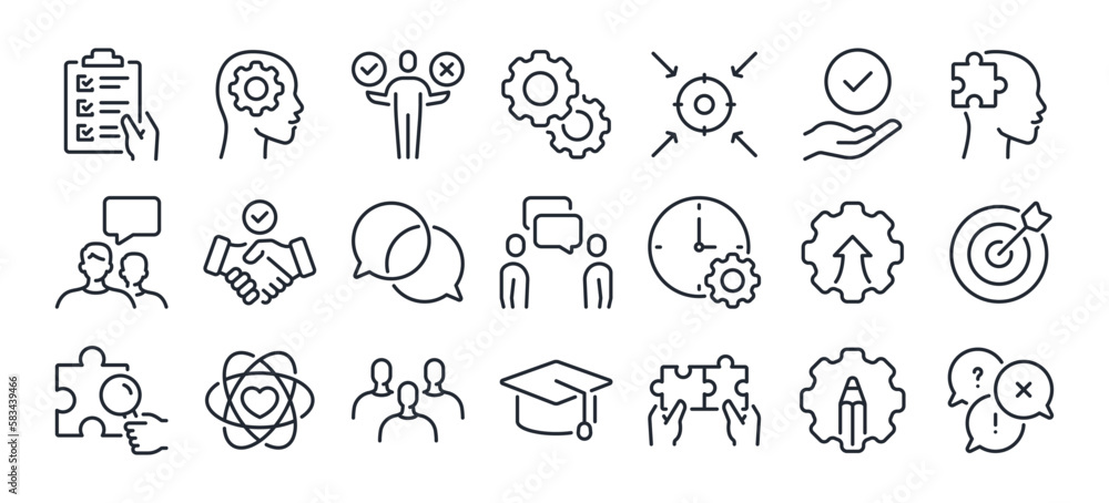 Soft skills concept editable stroke outline icon isolated on white background flat vector illustration. Pixel perfect. 64 x 64. - obrazy, fototapety, plakaty 