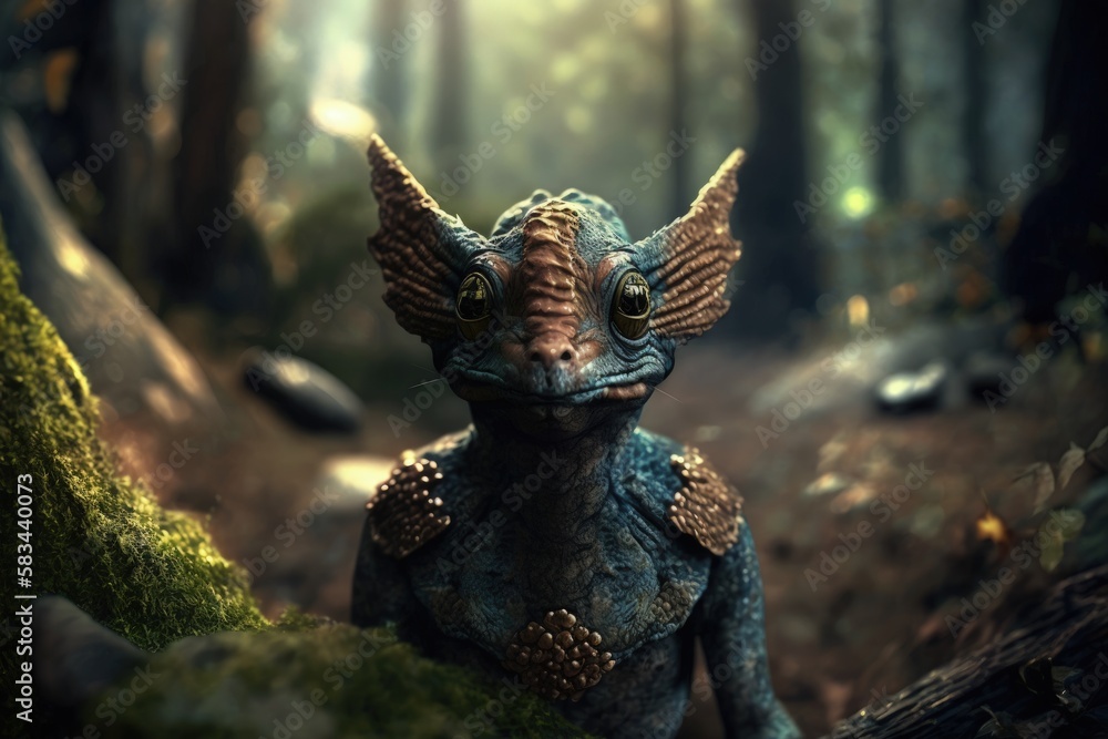 Cryptic Creature Disguised as Leaves and Branches in the Woods generative ai illustration Cryptic Creature Disguised as Leaves and Branches in the Woods generative ai illustration