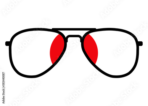 Silueta aislada de gafas de sol con textura con los colores de la bandera de Japón