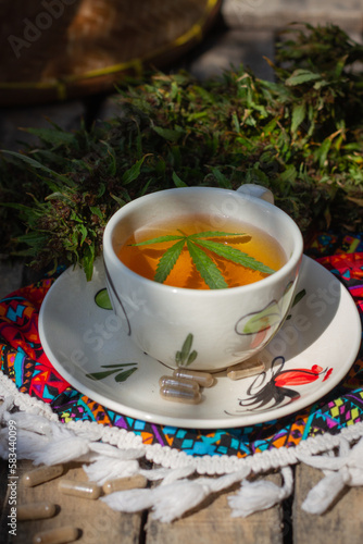 Cannabis tea, a drink made from cannabis medical marijuana.