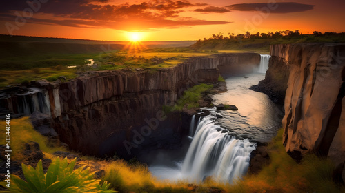 A photography of a amazing waterfall with sunset