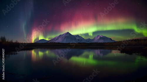 Beautiful Winter Landscape with Aurora Borealis