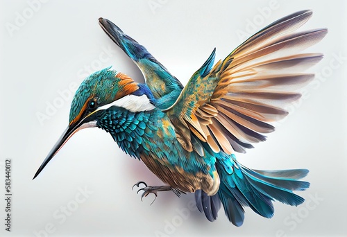 Photo Graphic depiction of hummingbird or kingfisher bird on white background