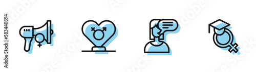 Set line Female opinion, Feminist activist, Gender and Teacher icon. Vector