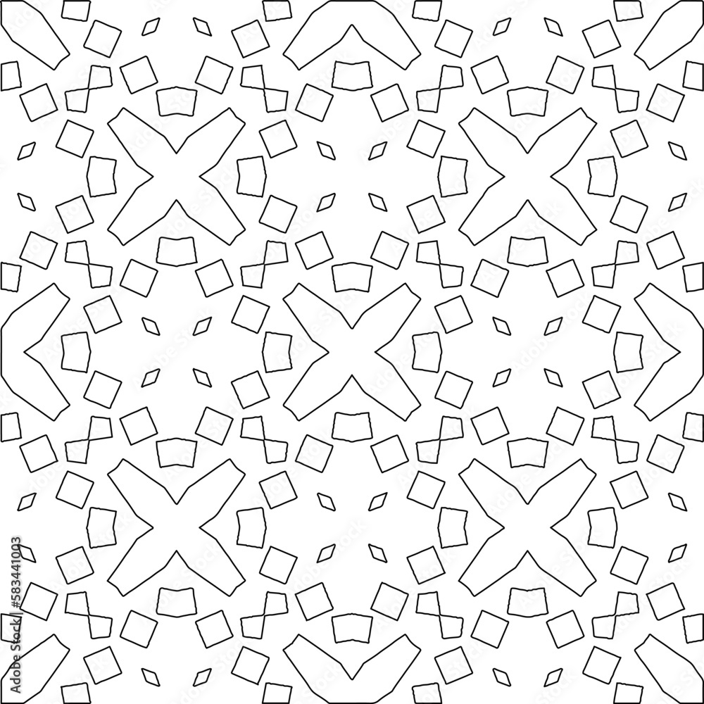 Monochrome ornamental texture with smooth linear shapes, zigzag lines, lace pattern.Abstract geometric black and white pattern for web page, textures, card, poster, fabric, textile. Monochrome ornamental texture with smooth linear shapes, zigzag lines, lace pattern.Abstract geometric black and white pattern for web page, textures, card, poster, fabric, textile.