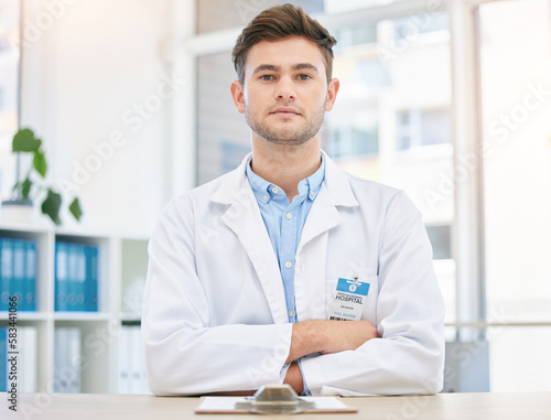 Принти на полотні Medical, serious and portrait of assertive doctor man in a hospital office feeling confident, focus and proud in clinic