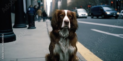 Man's Best Friend Takes on the Big Apple: A Loyal Dog's Serene Morning in the Urban Jungle of NYC generative ai illustration