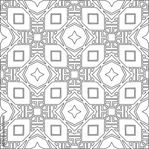  Monochrome ornamental texture with smooth linear shapes, zigzag lines, lace pattern.Abstract geometric black and white pattern for web page, textures, card, poster, fabric, textile.