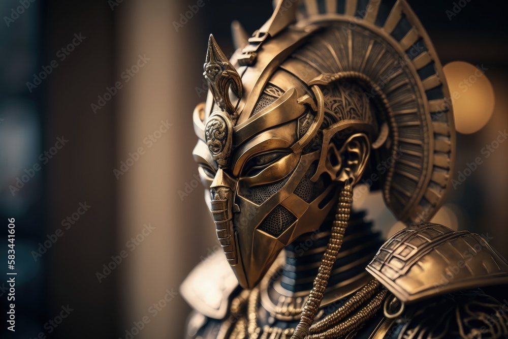 Obraz premium Gold Pharaoh Robot Epic Sci-fi Portrait with Ornament Details and Dynamic Action Pose generative ai illustration