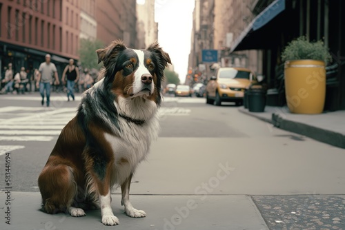 Man's Best Friend Takes on the Big Apple: A Loyal Dog's Serene Morning in the Urban Jungle of NYC generative ai illustration