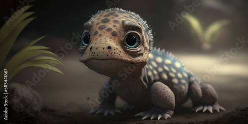 Cute and Adorable 3D Baby Lizard Render - Generative AI Illustration © Ecleposs