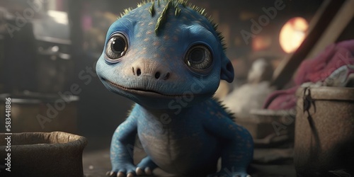 Cute and Adorable 3D Baby Lizard Render - Generative AI Illustration © Ecleposs