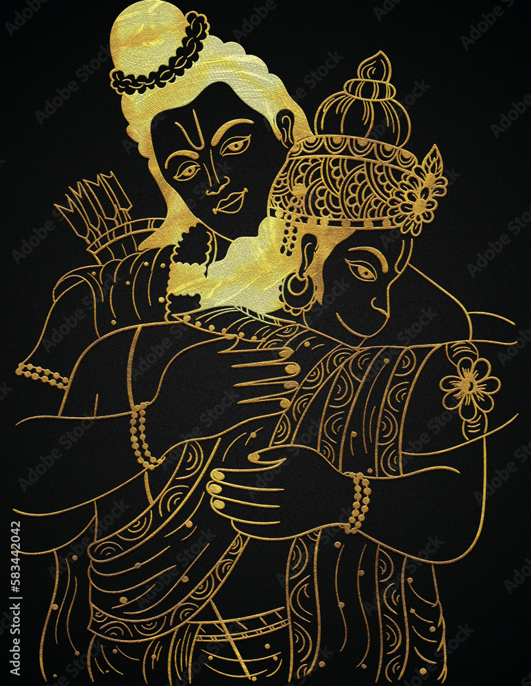 God Rama & Hanuman ji, Ram navami golden hindi calligraphy design banner - obrazy, fototapety, plakaty 
