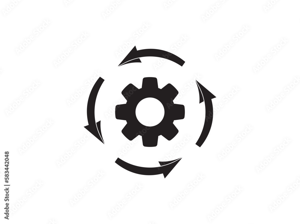 Workflow business icon. Gear cog wheel with four arrows. workflow process. Workflow business icon. Gear cog wheel with four arrows. workflow process.