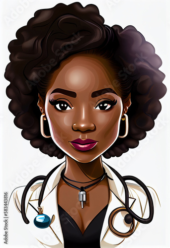 Portrait of a female doctor in cartoon style. AI generated
