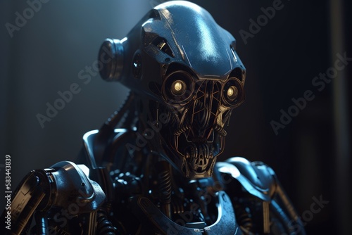 Futuristic Robot Head | Close-Up Metal Portrait | Generative AI Illustration