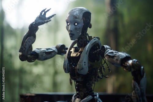 Dynamic Mecha Robot Cyborg in Action Pose - Generative AI Illustration © Ecleposs