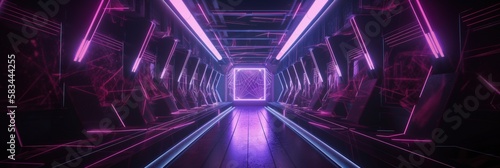 Sci-fi neon tunnel generative ai retro artwork