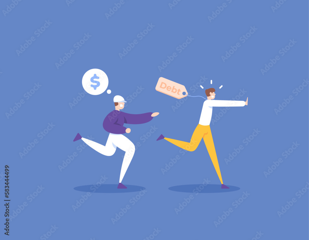 a man running away from debt collectors. get out of trouble. entangled by online loan problems or online loan victims. heavily in debt. job or profession. illustration concept design. vector elements