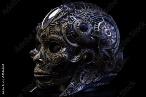 Floral Skull - 3D style on Black Background - Generative AI Illustration