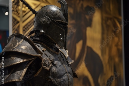Shining Knight: Armor Display in Front of Bokeh Backgroundgenerative ai illustration