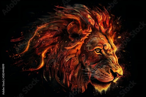 Lion in black background illustration - Generative AI