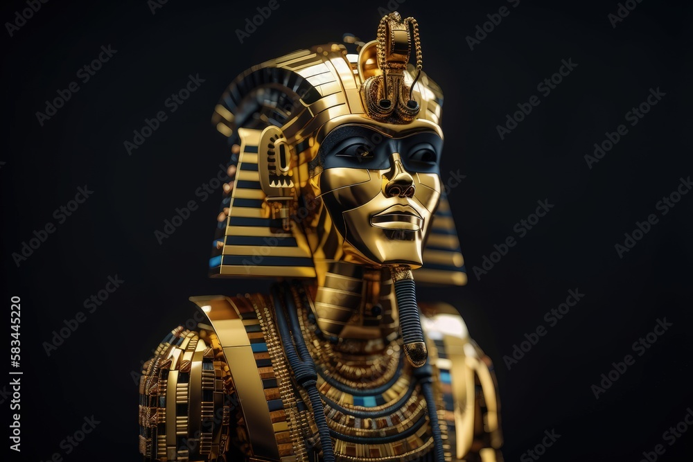 Obraz premium Gold Pharaoh Robot Epic Sci-fi Portrait with Ornament Details and Dynamic Action Pose generative ai illustration