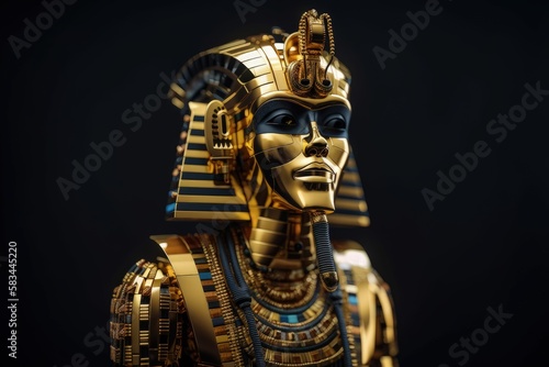  Gold Pharaoh Robot Epic Sci-fi Portrait with Ornament Details and Dynamic Action Pose generative ai illustration