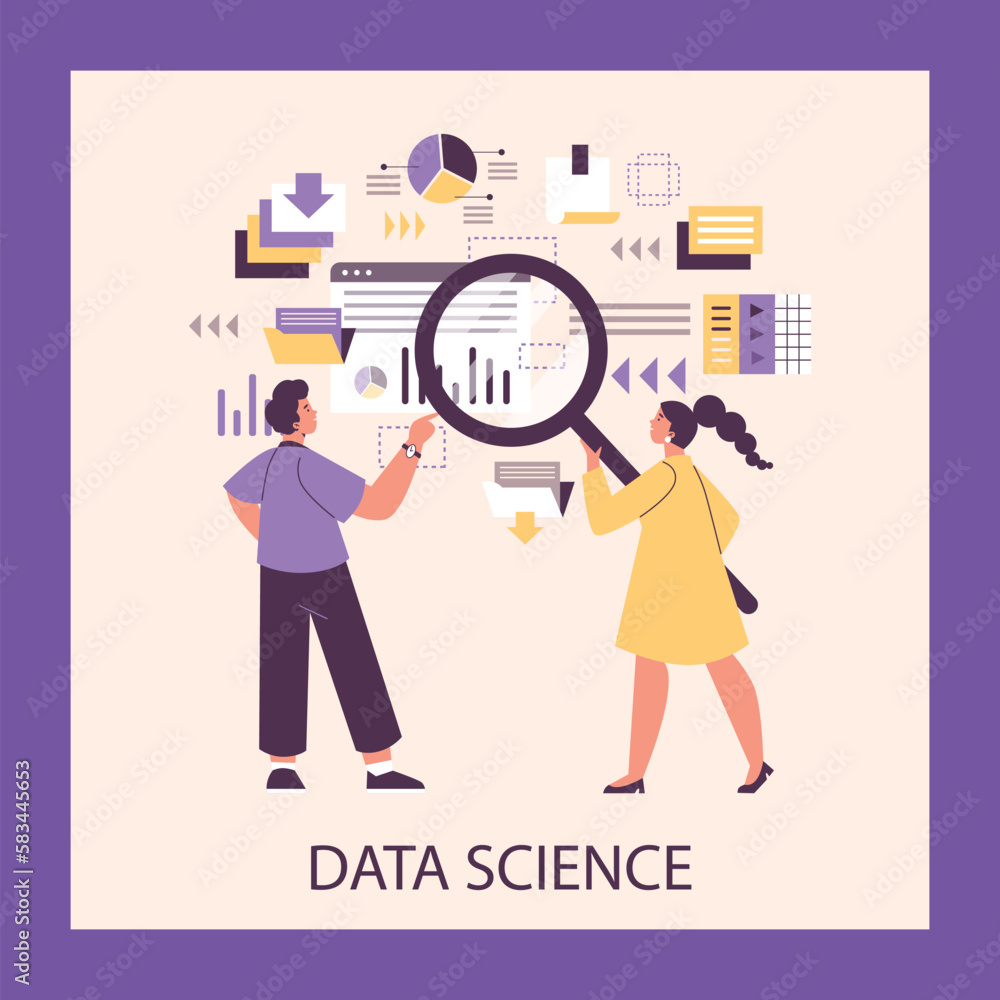 Data science technology banner or poster design for web, flat vector isolated. Data science technology banner or poster design for web, flat vector isolated.