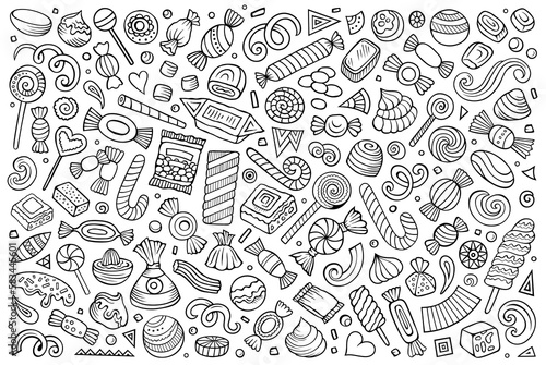 Vector set of funny doodle cartoon candies