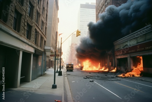 A burned city street generative ai scene
