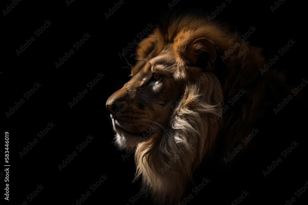 Naklejka premium Lion on black background - Generative AI