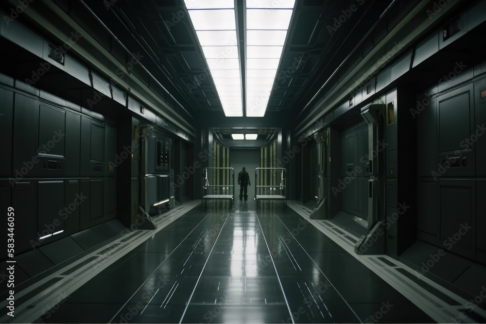 Fototapeta premium Reflective Metal Corridor of the Future - Generative AI Illustration