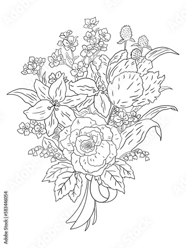 This intricate flower illustration is perfect for coloring enthusiasts of all ages. It features a variety of petals and leaves, ready to be brought to life with your favorite coloring tools.