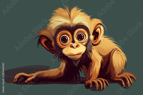 a cute adorable baby cartoon Monkey generative ai illustration in the style of a children-friendly cartoon animation style 