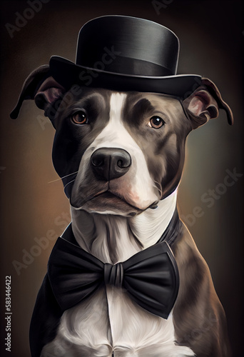 Portrait of a business dog in a hat and suit. AI Generated ©  iiulia