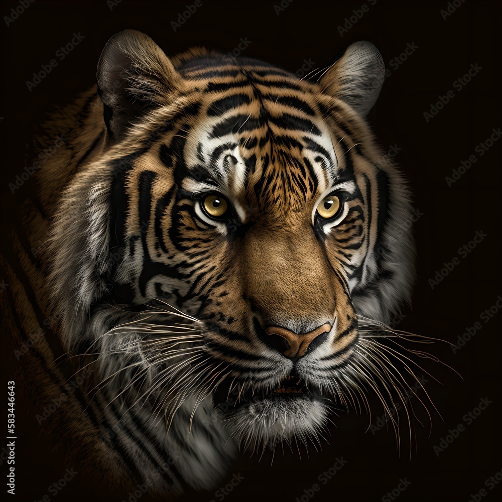 Tiger head portrait on black background - Generative AI Tiger head portrait on black background - Generative AI