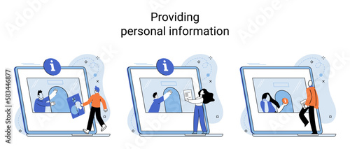 Providing personal information, report your income, claim documents concepts set with person submits reply to inspector. Employer form, earnings statement documents, Tax filing inspector and taxpayer