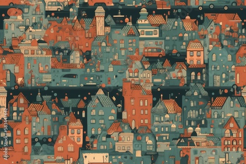 illustration of multilevel city, lots of windows, colorful silhouettes of different people and pets in the windows, intricate details, highly detailed generative ai 
