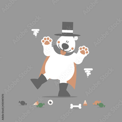 happy halloween holiday festival with polar bear and sweet candy, flat vector illustration cartoon character design