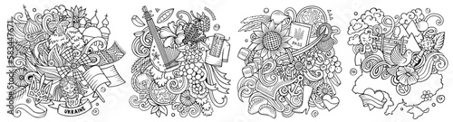 Ukraine cartoon vector doodle designs set.
