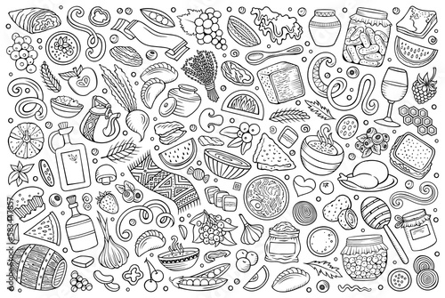 Set of Ukrainian cuisine symbols, items and objects