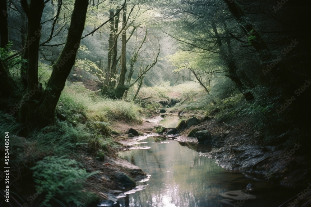 river stream in the forest generative ai illustration river stream in the forest generative ai illustration